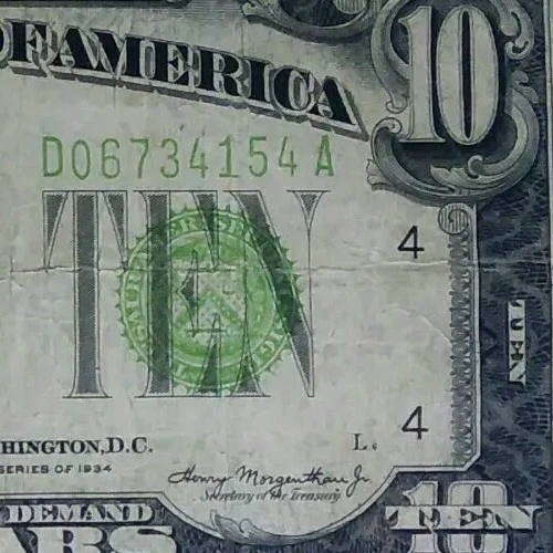 1934 $10 Frn D~Cleveland Frn ! Lime Green, Seal! Vf. Circ,  Nice !