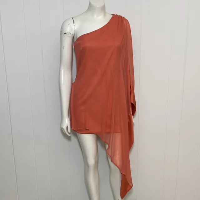 Guess by Marciano Tori One Shoulder Dress Womens Small Orange Silk Lined Mini