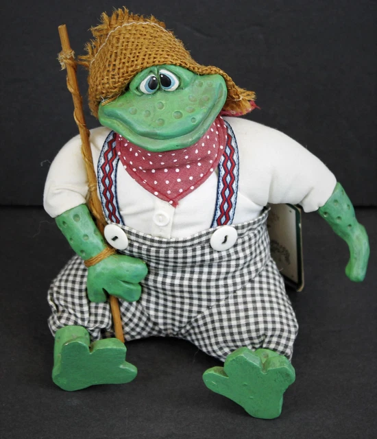 Vtg Russ Berrie Country Folk Tadpole Fisherman Figurine Shelf Sitter