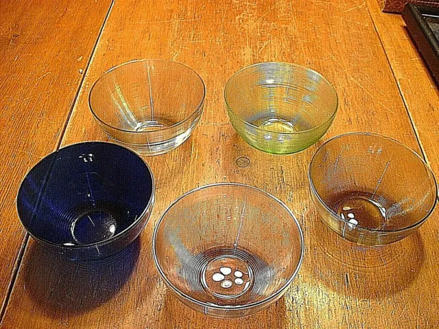 5 Antique Threaded Colored Art Glass Bowls S&W? Sandwich?