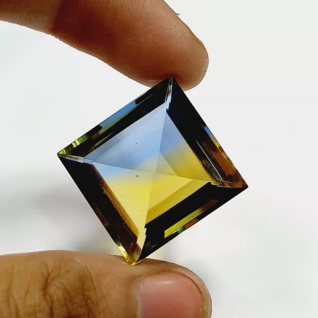Certified Bolivian Bi-color Ametrine 47Ct Square Shape Faceted Gemstone I412
