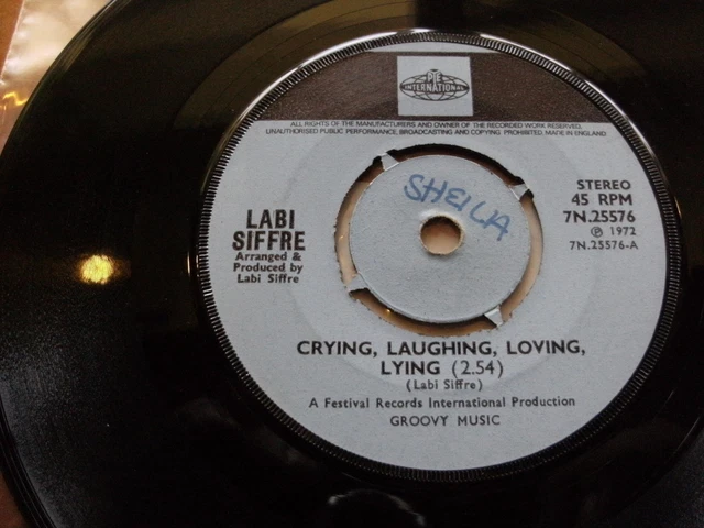 LABI SIFFRE 1972 CRYING LAUGHING LOVING 45 rpm 7" SINGLE VINYL RECORD