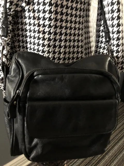 DANIER Women’s LEATHER CROSSBODY TRAVEL Shoulder Bag Silver Hardware