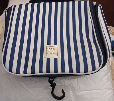 Blu/White Stripe  10 X 12.5 Inches  Nylon Hanging "7Fsenses" Toiletry Travel Bag