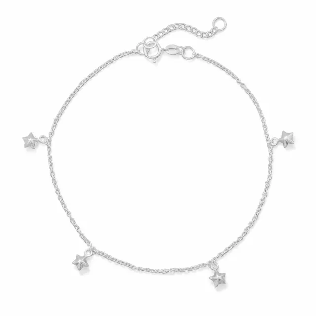 Sterling Silver 9"+1" Polished 5 Star Charm Anklet