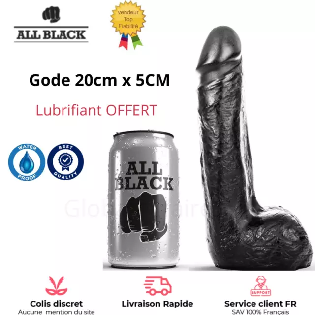 SEXTOY Gode Réaliste 20cm Enorme gros XXL All Black non vibrant Fisting Hom Fem