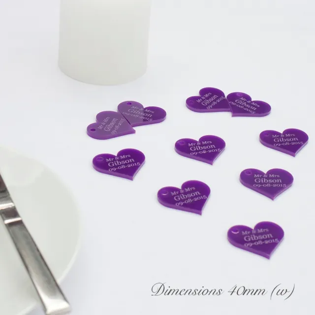 Personalizzato 4cm Viola Amore Cuore Regali Matrimonio Per Inviti O Decorazione