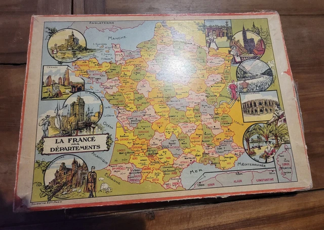 ANCIEN JEU PUZZLE bois La FRANCE par départements patience géographie 51*42 XIX EUR 480,00 - FR