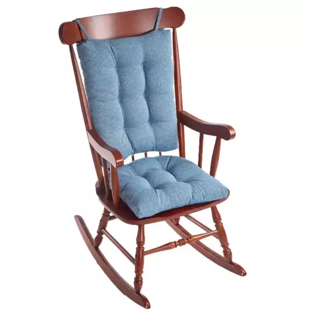 Rocking Chair Cushion Set Nonslip Backing Jumbo Upholstery Tufted Blue Fabric