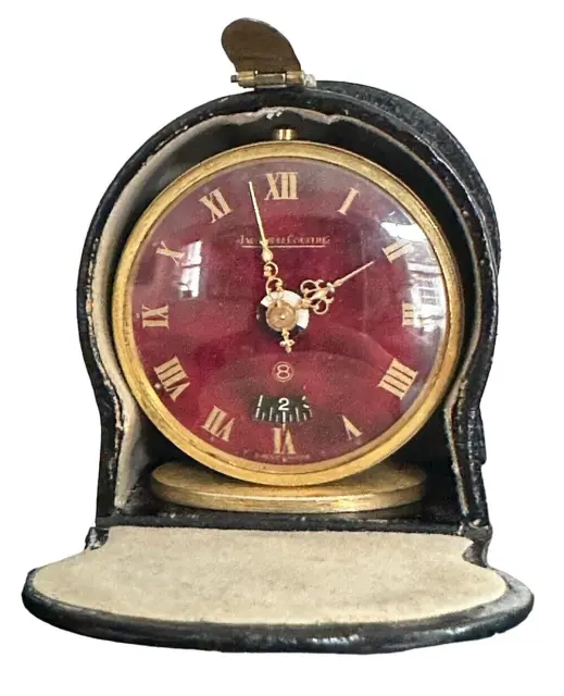 JAEGER-LECOULTRE ART DECO STYLE POCKET- TRAVEL ALARM CLOCK -CIRCA 60s IN CASE