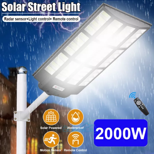 2024 Outdoor Commercial 2000W LED Solar Street Light IP67 Dusk-to-Dawn Road Lamp