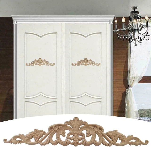 Aplique largo tallado en madera marco esquina onlay muebles sin pintar decoración del hogar