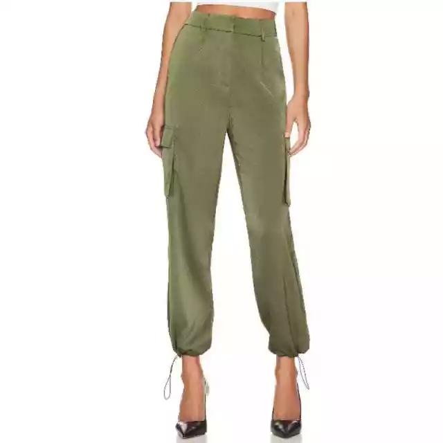 superdown Seleste Drawstring Jogger Pant in Sage Women's Large Sateen Zip Fly