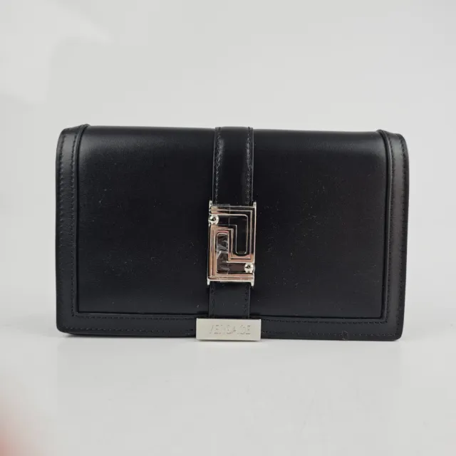 Versace Greca Goddess Black Leather Chain Wallet Bag New