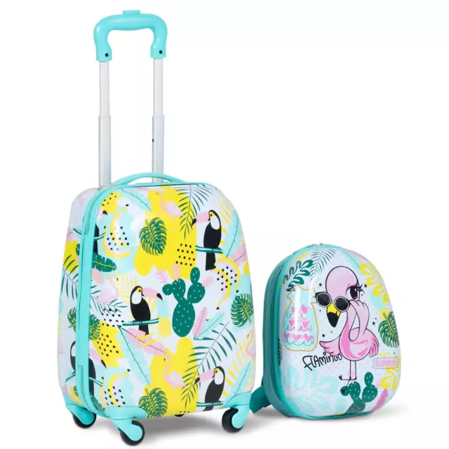 2 Tlg Kindergepäck Flamingosblid Reisekoffer Kinderkoffer + Rucksack Blau