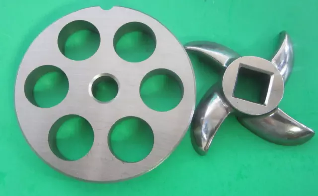 #22 x 3/4" Meat Grinder PLATE & KNIFE STAINLESS fits Hobart Tor-Rey LEM & More