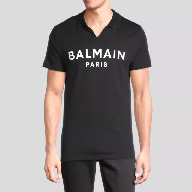 Balmain Paris Men's Logo Printed V-neck Jersey Polo Shirt 2