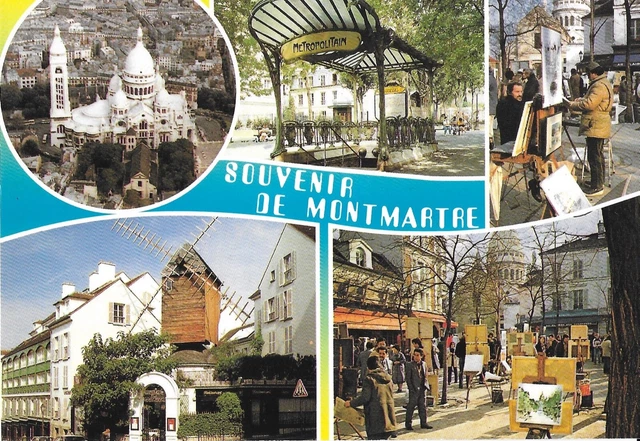 Postcard Paris (75) Souvenir Of Montmartre, Les Painters, Le Moulin