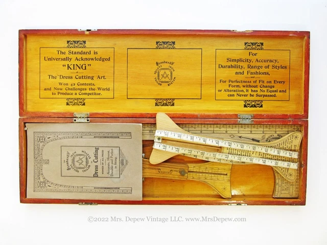 Standard Square Inch Tailor System Rare Antique Measuring Tools, Booklet, Box