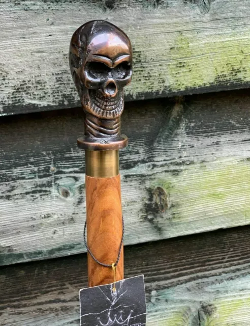 Designer Skull Head Handle Antique Style Walking Stick Wooden Shaft Vintage Cane