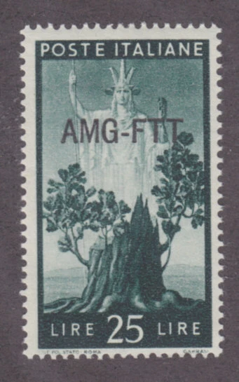 Trieste Sc 67 MNH. 1950 25l dark green w/ AMG-FTT ovpt F-VF