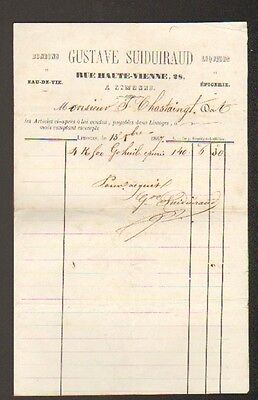 87 SUCRE "BOUCHERON Freres" Facture en 1867 LIMOGES 