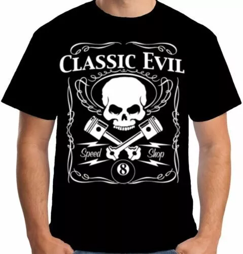 T-Shirt Rockabilly Classic Evil Speed Shop Pistons Bike Retro Hot Rod V8 US Car