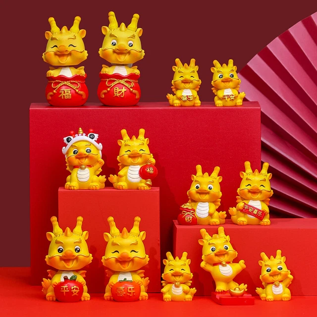 2024 CHINESE NEW Year Zodiac Dragon Resin Figurines Cartoon Landscape