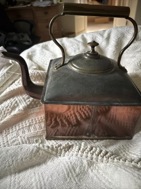 Large Square Copper Kettle Antique Victorian Georgian Stately Home Fire