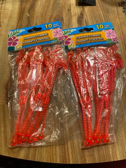 2 Packages (20) Flamingo Swizzle Stir Sticks Plastic Unopened 5 3/4"