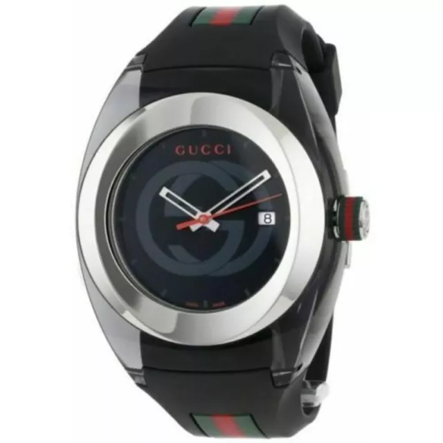 New Gucci Sync XXL YA137101 Black Rubber Band Gucci Logoed Dial Men's Watch
