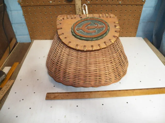Vintage Woven Wooden Wicker Basket Fly Fishing Creel