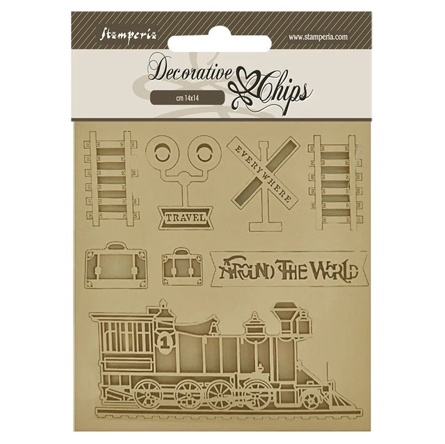 Chips decorativos Stamperia de 5,5""X5,5""-Tren alrededor del mundo SCB171