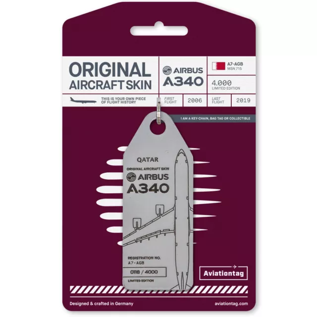 Aviationtag Qatar Airways Airbus A340 A7-AGB Porte-Clés & Étiquette de Bagage