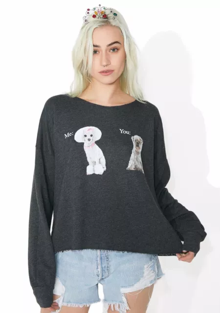 New Wildfox Couture Me Vs You 5Am Sweatshirt Pullover Sweater Top