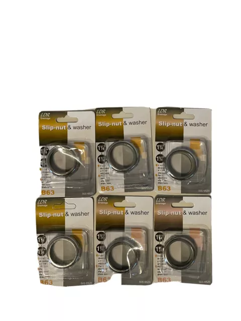 Lot Of 6 LDR 505 6520 Plated Slip Nut & Washers, 1-1/4-Inch, Chrome & Rubber