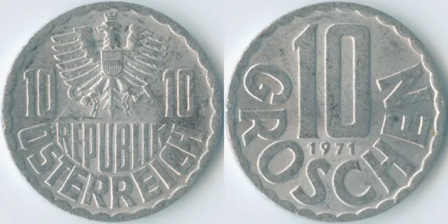 Austria 1971 10 Groschen KM# 2878 Al Second Republic Coat of Arms Eagle Value