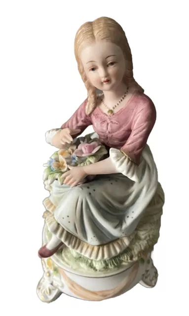 Andrea by Sadek Porcelain Figurine 7914 Girl With Flowers Made In Japan