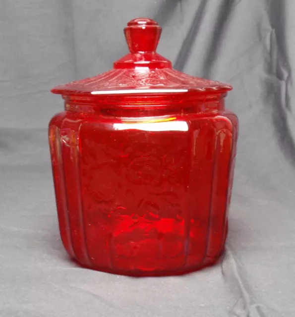 VTG Amberina Depression Glass Mayfair Rose Cookie/Biscuit Jar V Good Condition