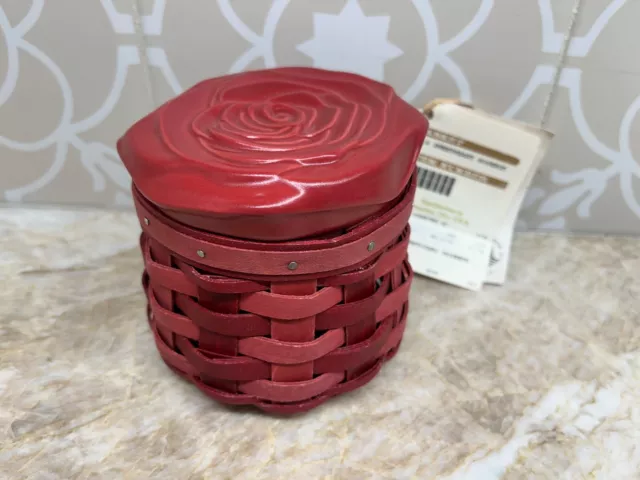 Longaberger 2014 Red Sweetheart Rosebud Basket Set with Rose pottery lid topper