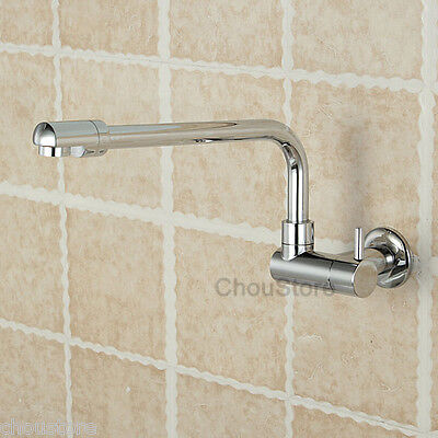 Chrome Brass Kitchen Sink Faucet Long Swivel Spout Cold Water Tap Wall Mounted