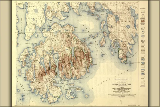 Poster, Many Sizes; Topographic Map, Acadia National Park, Hancock County, Maine