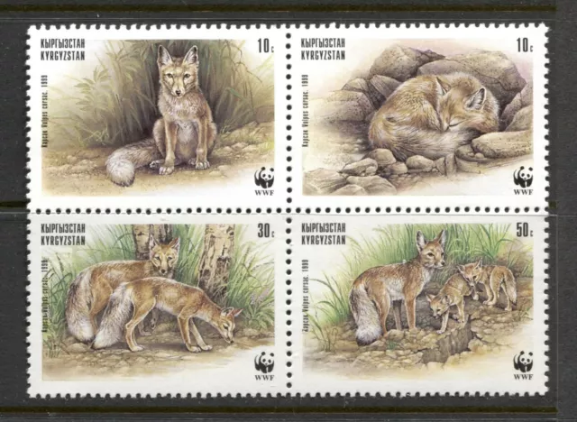 KYRGYZSTAN 1999, W.W.F., WILDLIFE,  ANIMALS: FOX, Sc 122 - BLOCK OF 4 DIFF., MNH