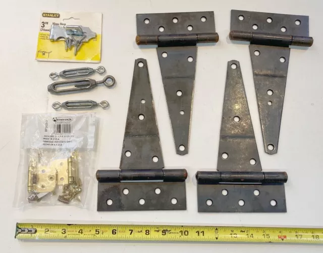 lot of 4 heavy duty barn door hinges SOME SMALLER BRASS ONES stanley hinge hasp