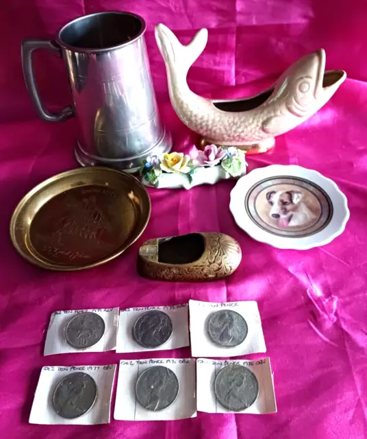 Ceramic and metal job lot inc.old coins.