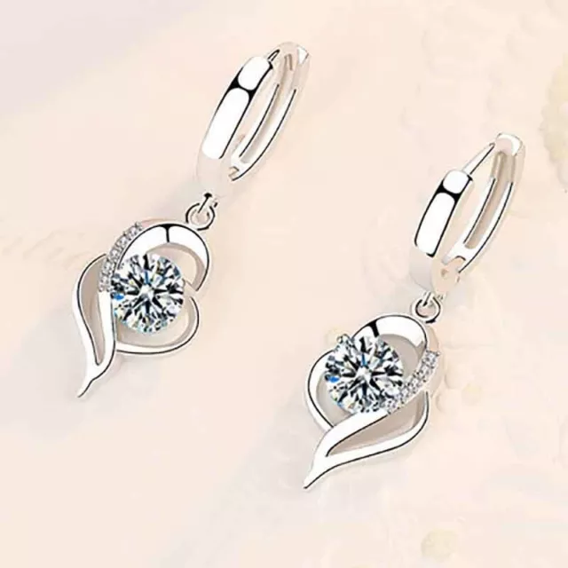 Damen Ohrringe 925 Silber Herz Zirkonia Ohrhänger Geschenk für Frauen