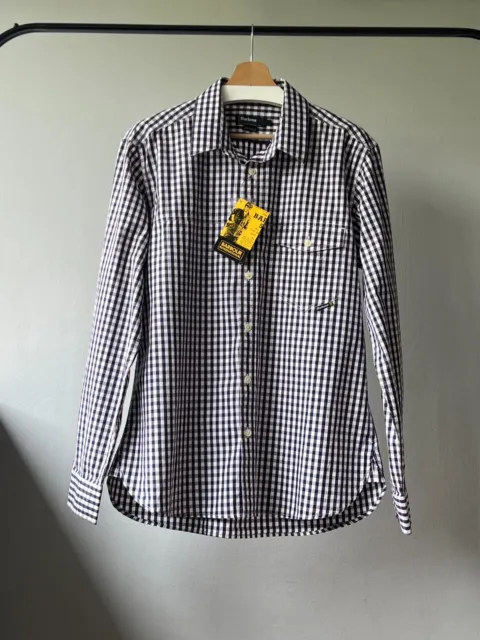 Barbour International Adler Navy Checkered Classic Cotton Pocket Shirt Size L