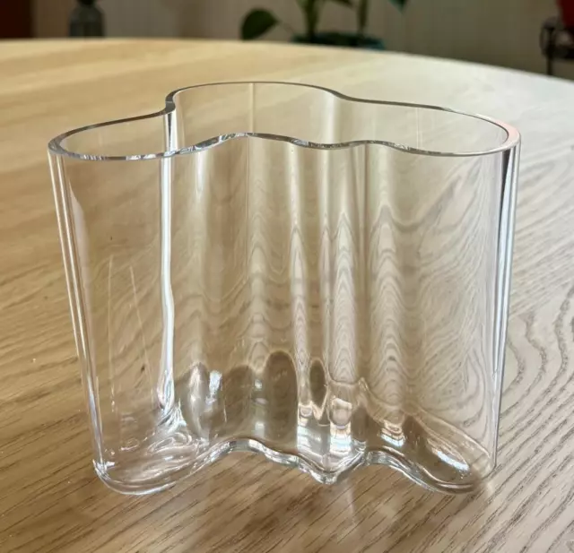 Iittala Finland Clear Glass Signed Alvar Aalto Savoy Vase 5" MCM Excellent