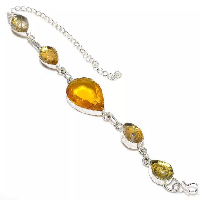 Citrine Pierre Précieuse 925 Argent Sterling Bracelet 17.8-20.3cm h875