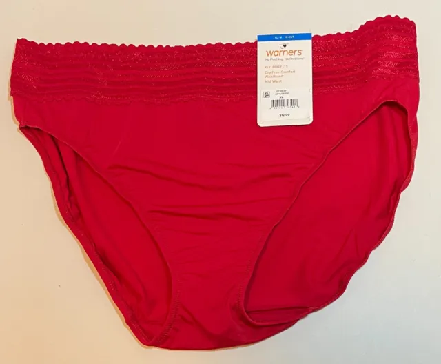 NWT Warner's No Pinching/Problems w/Lace Hi Cut Panty 5109 Red Size 8/XL